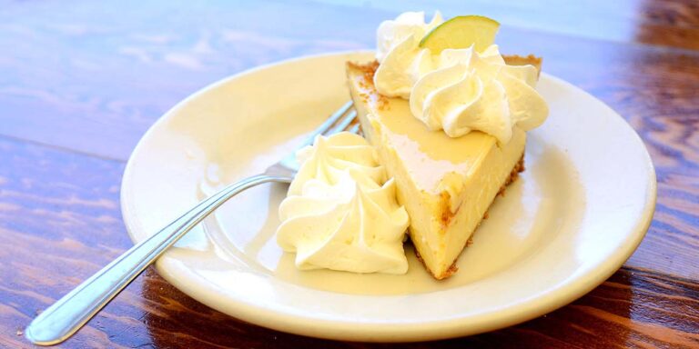 Key lime pie slice on a plate