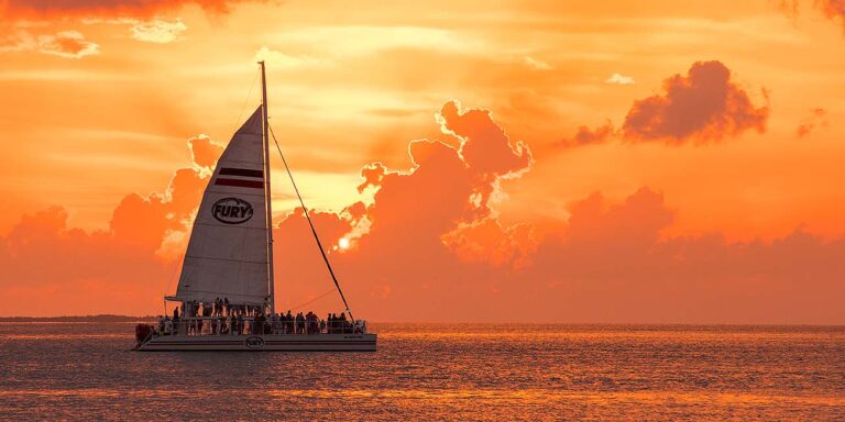 catamaran sailing in Key West at sunset